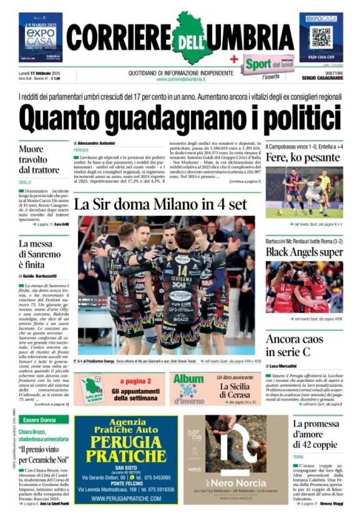 Prima-pagina-corriere umbria-del-2025-02-17